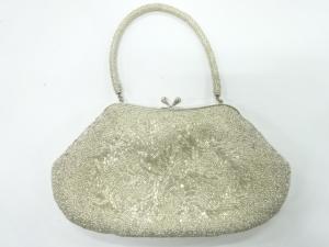 アンティーク　ビーズ花模様バッグ